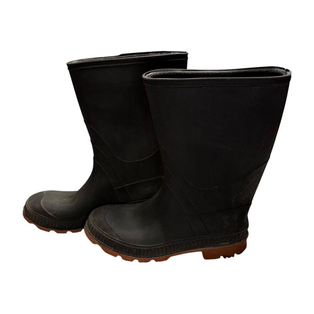 Black Rubber Rain Boots Tall Lug Sole Waterproof Wellies Size 4 Youth - Picture 2 of 6